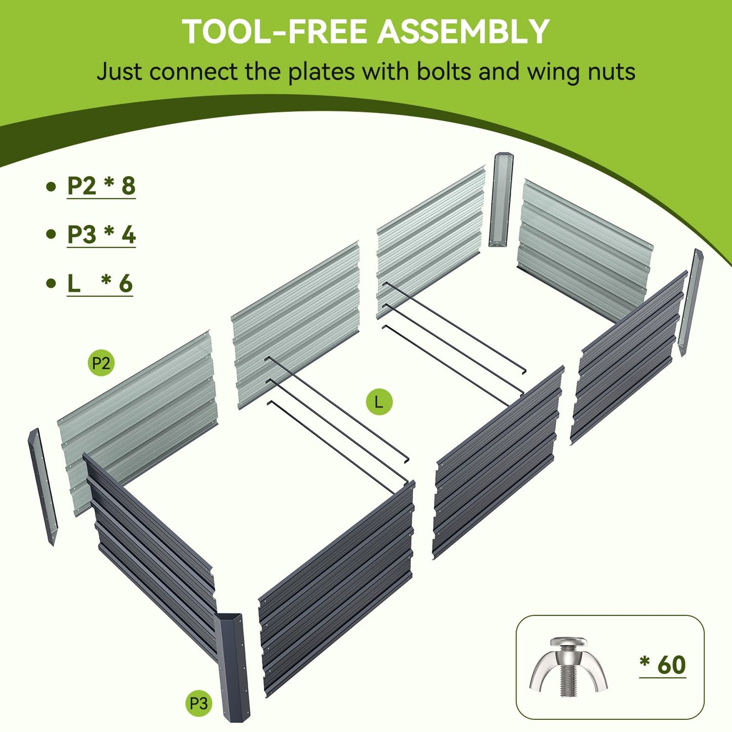 Ohuhu 8x3x1.5 FT Metal Raised Garden Bed Outdoor, Reinforced Galvanized Steel Rustproof Planter Box, 100% Non-Toxic, 269 Gal Large Capacity Heavy Duty Raised Beds for Growing Vegetables Flowers Herbs