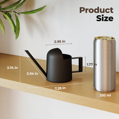 Bamworld Small Watering Can Indoor Outdoor Plant Black Metal Stainless Steel Long Spoutt Flowers Watering Cans for House Garden Plants 10OZ Watering Bottle Cute Decorative for Bonsai