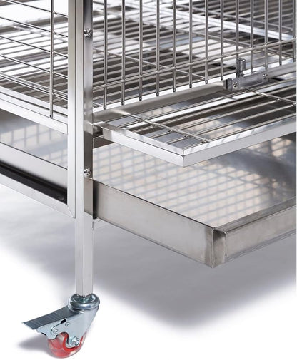 Prevue Pet Products Imperial Extra Large Stainless Bird Cage - Big Birdcage Ideal for Parrots, Cockatoos, Macaws, Included Perch and Cups, Durable Cage with Wheels - Gray, Extra Large