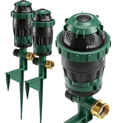 LIULO TOOL 2-Pack Gear Drive Sprinklers for Yard, 360 Degree Garden Water Sprinkler Head on Spike Base with 3/4 Inch Adapters, 5 Modes Adjustable Irrigation Tool for Large Area Yard Lawn Garden
