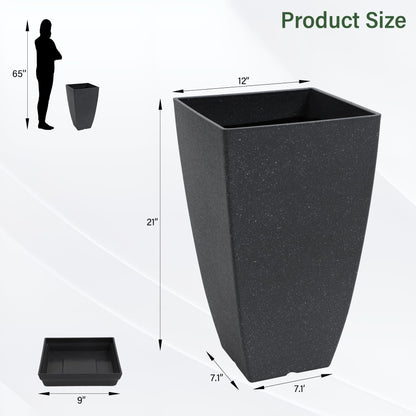 Neoaider Set of 2 Lightweight Ceramic-Look Tall Planter, 21 inch Large Plastic Planter with Drain Hole & Saucers, Large Outdoor Planters for Porch, Garden, Patio, Balcony(Dark Green)