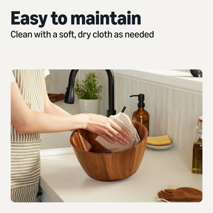 Amazon Basics Wooden Salad Bowl, Acacia Wood, 10 in., Family Size Serving Bowl