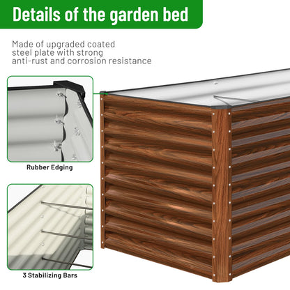 SnugNiture 36" Tall Raised Garden Bed, Easy Gardening at Waist Height, 8x4x3ft Large Galvanized Metal Outdoor Planter Box for Vegetables Flowers, Brown