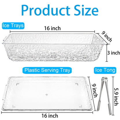 ZENFUN 2 Pack Ice Chilled Serving Tray, Plastic Chilled Party Platter for Fruit, Veggie Trays Large Removable Serving Tray for Cold Dish, Ideal for Appetizers, Seafood, Desserts, Charcuterie Board