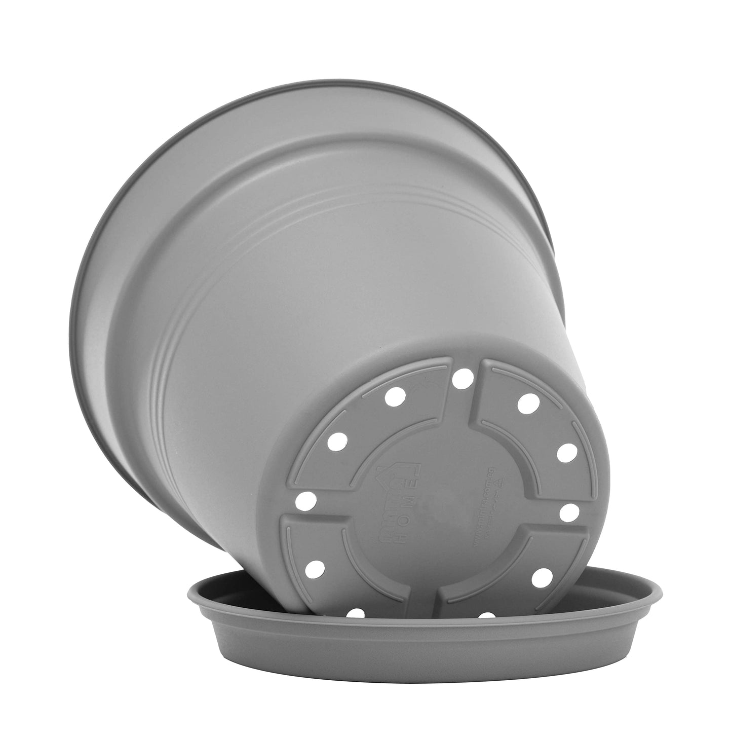 Mintra Garden Pots, 4 Pack Bulk Plastic Plant Pots with Drainage Tray, Round Indoor & Outdoor Decorative Planters with Drain Holes for Flowers, Herbs & Plants, 19cm Diameter – Grey, 7.5 in