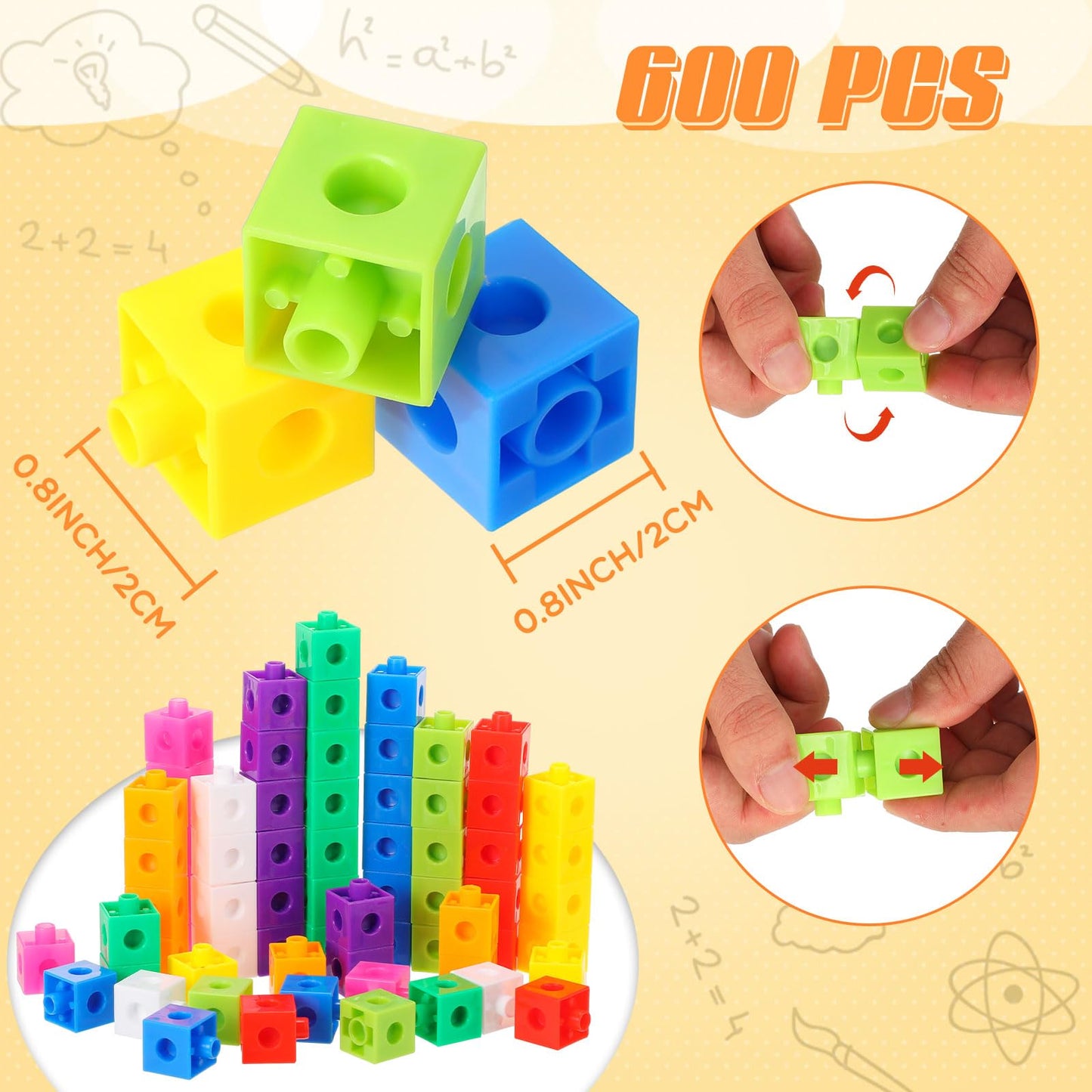 Shappy 600 Pcs Math Cubes Educational Counting Toy Math Manipulatives Connecting Counting Cubes Blocks for Learning Classroom Homeschool Supplies(Classic)