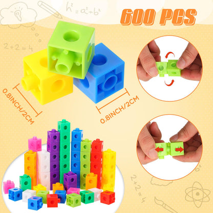 Shappy 600 Pcs Math Cubes Educational Counting Toy Math Manipulatives Connecting Counting Cubes Blocks for Learning Classroom Homeschool Supplies(Classic)