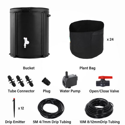 Toriexon Auto Drip Irrigation System Kits for Plants, with 13 Gallon Bucket and 25W Water Pump, Automatic Watering System for Indoor and Outdoor for Grow Tent, Greenhouse, Lawn