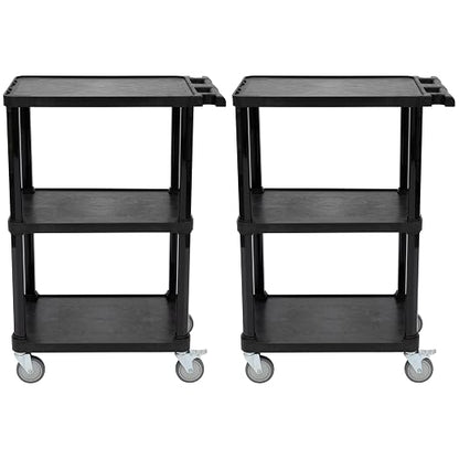 Pearington 3-Tier Compact Multi-Purpose Utility Cart with Lockable Wheels and Ergonomic Handle, Black, 2 Pack