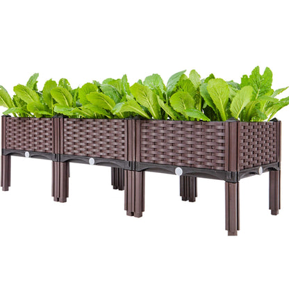Elevated Planting Box, Outdoor Planter Boxes with Legs, Modern Rattan-Style Plastic Plant Stand, Garden Raised Bed for Vegetables,48"x16"x14"/120x40x36cm