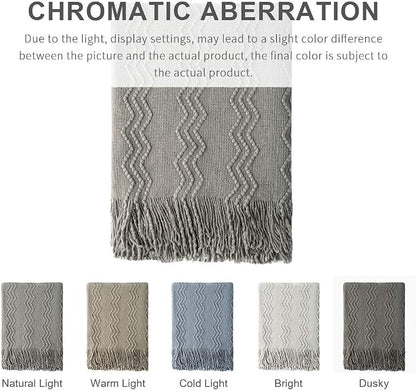 BOURINA Throw Blanket Textured Solid Soft Sofa Throw Couch Cover Knitted Decorative Blanket, 60 inch x 80 inch Dark Grey