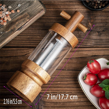 Wooden Pepper Grinder Acacia Wood Manual Mill, 7 inch, Adjustable Coarseness, Kitchen Spice Grinding Tool
