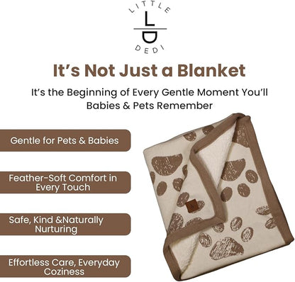 100% Organic Cotton Pet Blanket 30 x 38 in – Plush Double Layer Sherpa, Cozy Throw for Small Dogs, Cats & Baby – Earth Ivory/Mocha Meringue