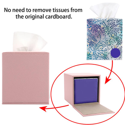 Sumnacon Tissue Box Cover Square Tissue Box Stylish PU Tissue Box Holder with Magnetic Bottom, Cube Leather Tissue Cover for Living Room Bathroom Table Desk Home Office Car, Pink