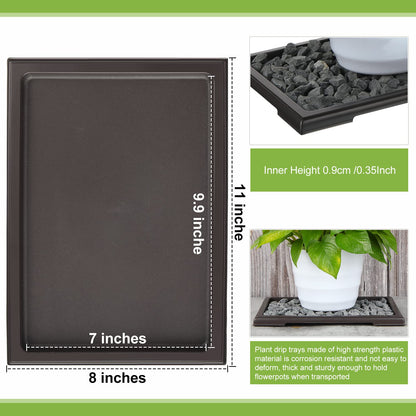 Pinkunn 2 Pcs Bonsai Humidity Tray Rectangular Drip Tray Plastic Plant Water Catcher Plant Saucers for Indoors and Outdoors Cactus,Succulents,Bonsai Tree,Stone Not Included (11 x 8 Inch)