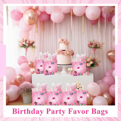 Henoyso 24 Pcs Pink Spider Party Favor Goodie Bags with Handles Pink Ghost Theme Birthday Decorations Treat Candy Snack Gift Bags for Baby Shower Birthday Party Supplies