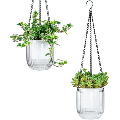 Josteve 4.5 Inch 2 Pcs Self Watering Hanging Planter Indoor Plant Pots Drainage Holes, Outdoor Small Hanging Planters Flower Pot Basket, Visible Water Level, Plant Hanger Home Decor, Gardening