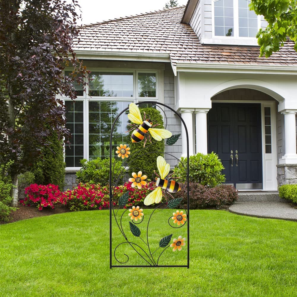 Garden Decor for Outside, YEAHOME 33 Inch Decorative Garden Stakes with Flowers Bees, Metal Spring Garden Decorations Yard Art for Outdoor Patio Yard Lawn Backyard