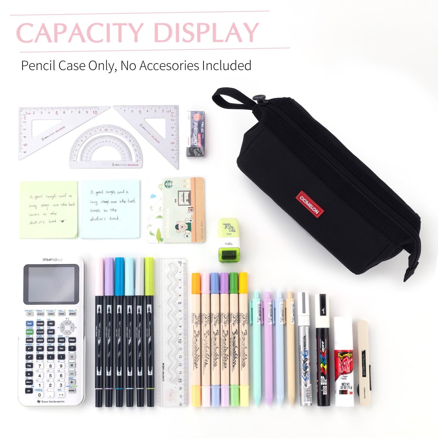 CICIMELON Multifunctional Pencil Pen Marker Case Pouch Bag Holder Small Cute Capacity for High Middle Primary School Student Aesthetic Teen Girl Boy Office Men Women Nurse Adults Portable (Black)