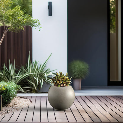 Kante Round Concrete Flower Pot, 11 Inch Dia (7.9" Opening) Sphere Shape Design Planter with Drainage Hole for Indoor & Outdoor Plants, Weathered Concrete Finish with Painted Interior