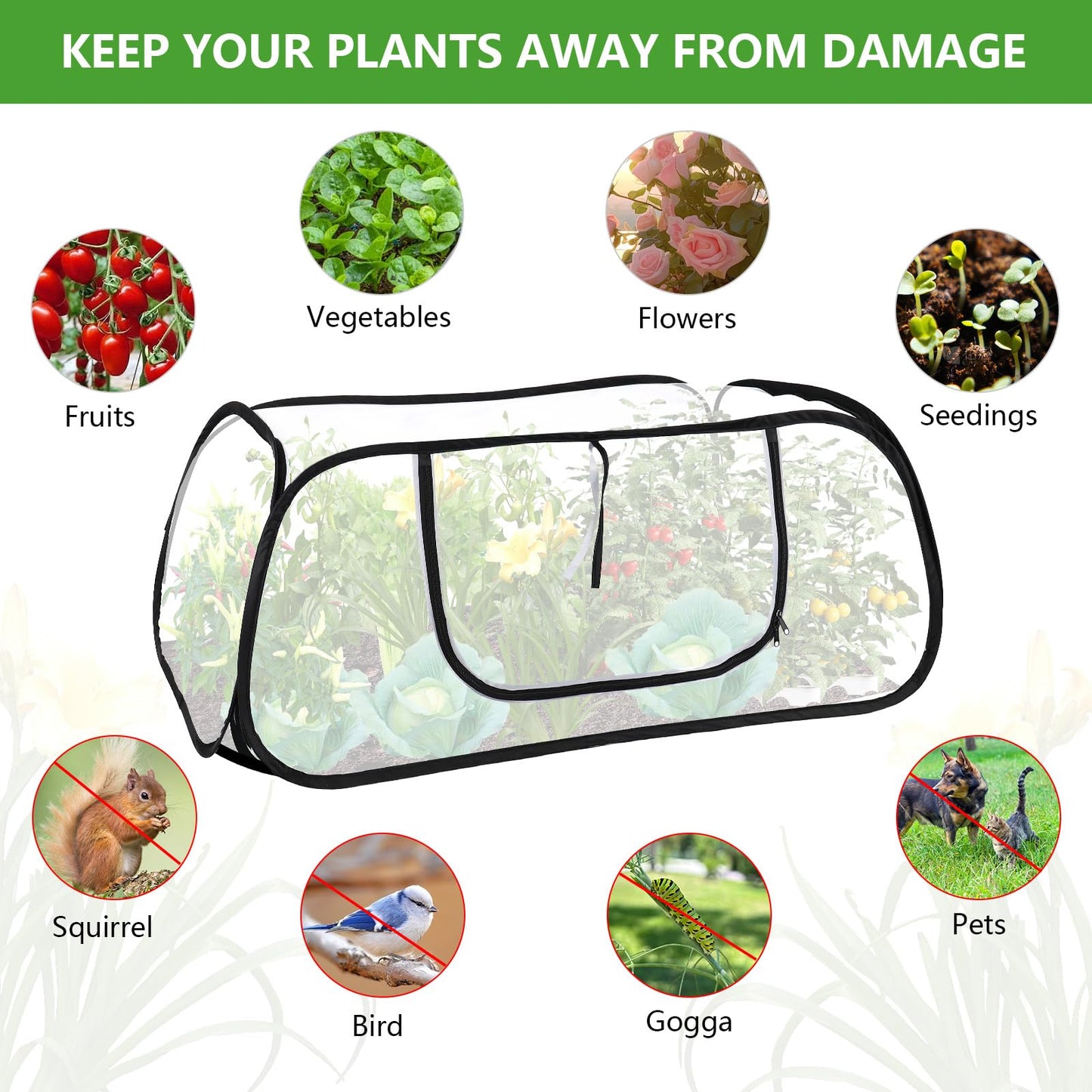 Pop Up Garden Mesh Plant Cover for Raised Beds, 47x20x16 Inch Outdoor Mesh Enclosure with Side Window & 4 Ground Stakes, Protects Fruits, Vegetables, Seedlings & Herbs (1 Pcs (47x20x16 Inch))