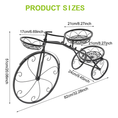 CCXYYFDJ Tricycle Plant Stand, Metal Bicycle Planter with 3 Plant Baskets, 66Lbs Capacity Detachable Bike Flower Pot Cart Holder for Patio Deck Garden Lawn Decorative