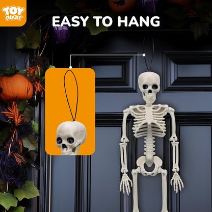 TOY Life 16" Posable Halloween Skeleton Decor - 6 Pcs Full Body Joints Outdoor Indoor Decorations, Plastic Hanging Skeleton for Halloween