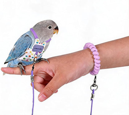 Bird Harness Leash Set Adjustable Vest Anti-Lost Wrist Strap for Parakeet Cockatiel Conure Lovebird (Purple, Quaker Parrot/Golden Sun Conure/Indian Ringneck Parakeet 12 * 7cm/6g)