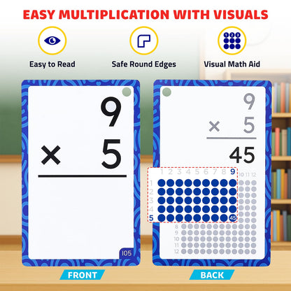 JoyCat Multiplication Flash Cards + Chart- 156 Hole Punched Math Game Flashcards for Kids Ages 8 and Up, Times Table Manipulatives for Preschoolers 3rd,4th,5th,6th Grade