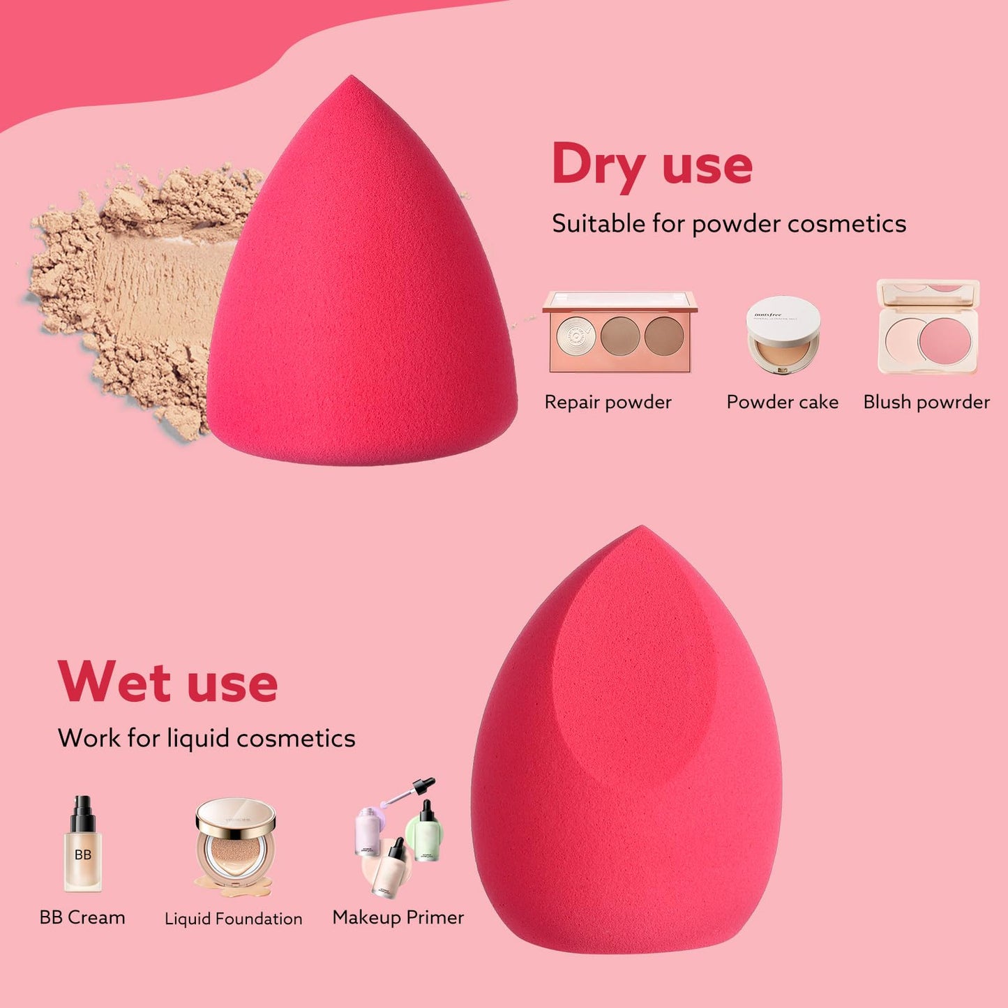 8pcs Makeup Sponge Set Professional Blender Sponge Soft Concealer Sponge Facial Makeup Tools for Foundation Liquid Powder, Stocking Stuffers for women(Pink)
