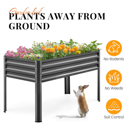 KING BIRD Large Raised Garden Bed with Legs Galvanized Elevated Planter Box 48×24×32 in for Backyard, Patio, Balcony, 400lb Capacity, Dark Grey