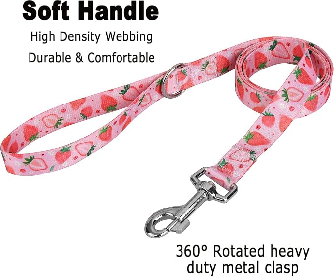 MarukoPet Dog Collar and Leash Set, Adjustable for Small Medium Large Dogs Puppy, Cute Design with Bohemia Floral Tribal Geometric Patterns Boys Girls Dog Collar(Strawberry Set,S)