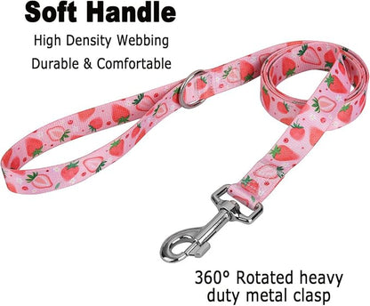 MarukoPet Dog Collar and Leash Set, Adjustable for Small Medium Large Dogs Puppy, Cute Design with Bohemia Floral Tribal Geometric Patterns Boys Girls Dog Collar(Strawberry Set,XS)