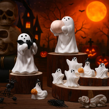 Threehoney 8 Pcs Halloween Ghost Figurine Resin Ghost Sculpture Statue Cute Halloween Decorations Spooky Tiered Tray Decor for Indoor Home Table Centerpieces Party Kitchen Tabletop Shelf