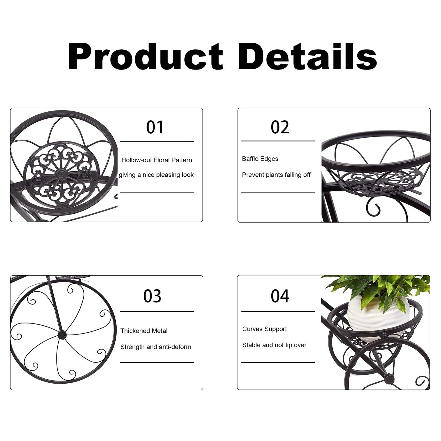 unho Tricycle Iron Planter Stand: 3 Potted Bicycle Shape Plant Flower Pot Rack Metal Display Shelf Holder for Patio Garden Indoor Outdoor