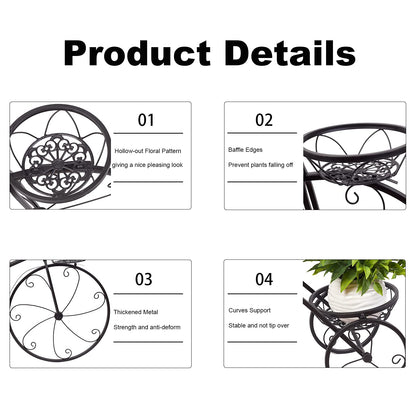 unho Tricycle Iron Planter Stand: 3 Potted Bicycle Shape Plant Flower Pot Rack Metal Display Shelf Holder for Patio Garden Indoor Outdoor