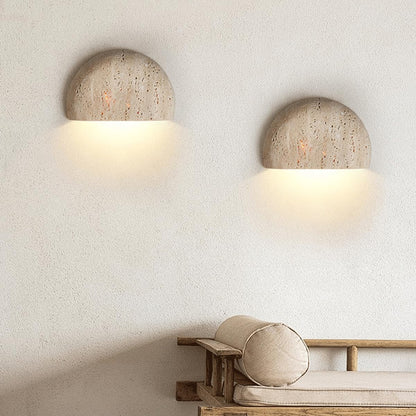 ZHUXMF Semi Circle Yellow Travertine Wall Lamp Japanese Style Wabi-Sabi Art Lighting Fixture Half Moon Marble Wall Sconce Natural Stone Bedside Wall Light For Foyer Bedroom Stairs