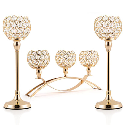 VINCIGANT Set of 3 Gold Candle Holders Wedding Table Centerpieces,Tealight Candlestick Candelabra Stand with 3 Arms for Fireplace Home Living Room Decor,Valentine's Day Housewarming