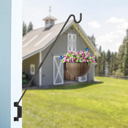 AILIN YELOKIE 32" 360° Swivel Deck Hook - Heavy Duty Solid Steel Plant Hanger, 12-Directional Adjustable Wall Bracket for Bird Feeders/Pole, Outdoor Plants & Wind Chimes, Black (2-Pack)