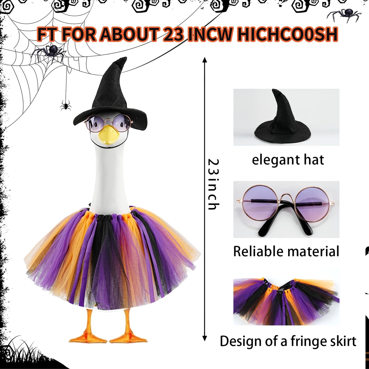 JIUENAGCN Halloween Witch Goose Outfit for 17/23 Inch Porch Geese, Waterproof Lawn Goose Costume for Outdoor Fall Decor, Garden Patio Statue Clothing for Cement Plastic Geese