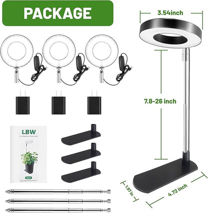 LBW Grow Light for Indoor Plants,Full Spectrum Plant Light with Base,Height Adjustable Plant Grow Lamp with Auto Timer 6/8/12/16H, 3 Colors,5 Dimmable Brightness, for Small Plants,Black, 3 Packs