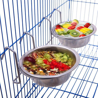 2PCS Bird Feeder Birds Bowls Bird Feeder Dish Cup Stainless Steel Dishes Coop Cups with Wire Hook Stainless Steel Parrot Food Bowl Feeding Coop Cups for Parakeet Lovebird