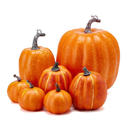 Autumn Pumpkin Decoration 7PCS Artificial Pumpkin Country Style foam Pumpkin Light Luxury Ornaments Fireplace Table Decoration Applicable to Halloween Harvest Day Thanksgiving Day (Orange)