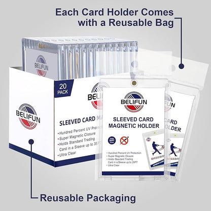 20-Pack One Touch Sleeved-Card Magnetic-Holders - 35PT Trading Card Holders, UV Protection Clear Acrylic Card Cases, Magnet Case Protectors for Game Cards, Baseball Cards, Sports Cards, Standard Cards