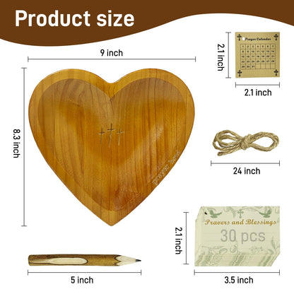 Pawnoc Heart Prayer Bowl with 30 Cards, Meaningful Gift for Friend, Handcrafted Wooden Bowl with Cross, Christian Decor, Religious Gift for Women, Mom, Dad, Daughter, or Husband, Perfect for Easter