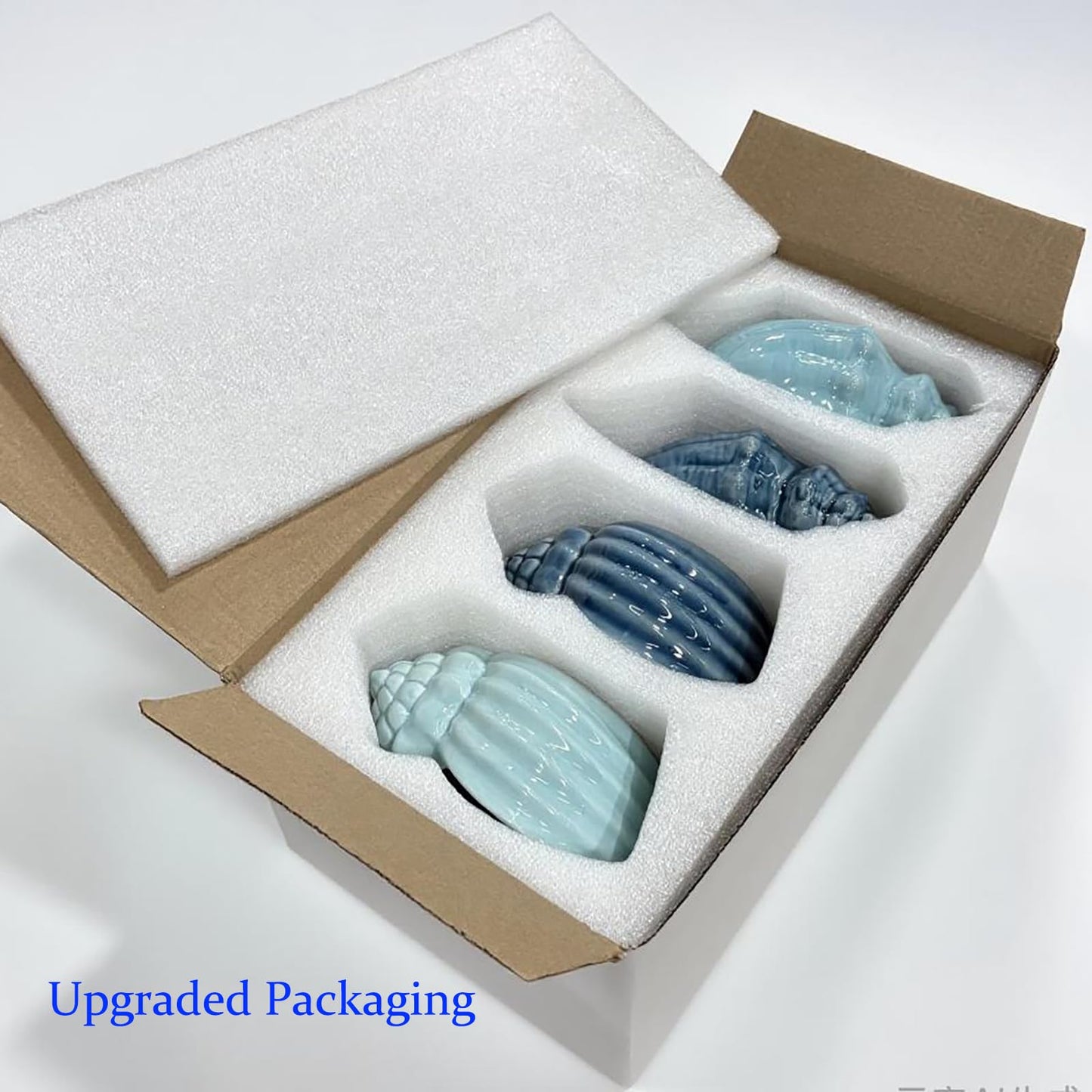 Foraineam Succulent Plant Pots, 5.5-6.5 Inch Ceramic Flower Planter Pots, Blue Conch Ocean Seashell Series, Set of 4 Succulent Cactus Plant Container with Drainage Hole