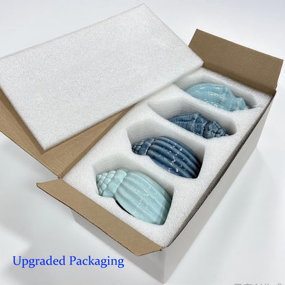 Foraineam Succulent Plant Pots, 5.5-6.5 Inch Ceramic Flower Planter Pots, Blue Conch Ocean Seashell Series, Set of 4 Succulent Cactus Plant Container with Drainage Hole