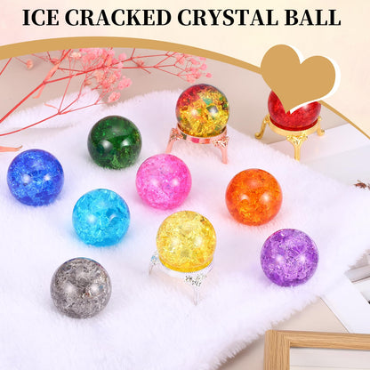 PATIKIL Crystal Ball 40mm, Ice Cracked Glass Ball with Metal Stand, Decorative Crystal Sphere Glass Paperweight for Home Office Table Decor, Pink/Gold