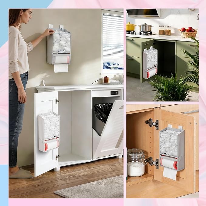 HOUSE AGAIN Plastic Bag Holder-Extra Large Bag Saver Dispenser Wall Mount Organizer Grocery Trash Roll Bag Holder Dispenser-Daily Storage Solution for Kitchen/Bathroom/Laundry/in-Home Recycling Bins