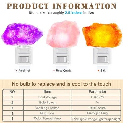 Hortsun 3 Pack Himalayan Salt Lamp Night Light Crystal Night Light Lamp Plug in Rotatable Wall Purifier Made of Natural Salt Stone Sea for Home